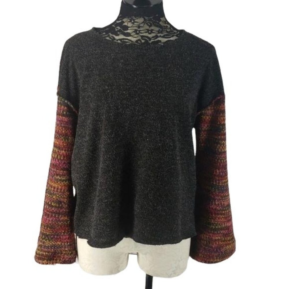 Blu Pepper Women's Heather Grey Multicolor Sweater‎ Size Small